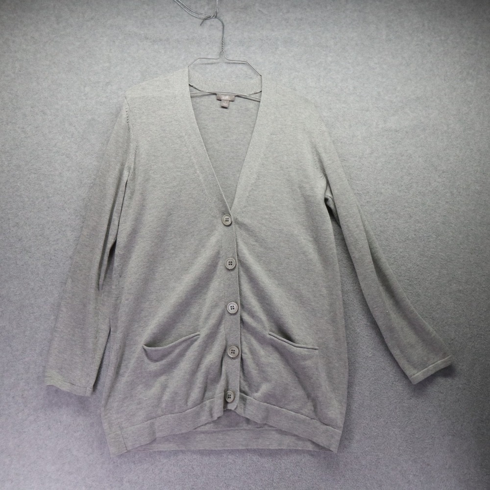 J Jill Cardigan Sweater Womens Small V-Neck Button Up Pockets Gray Long Sleeve